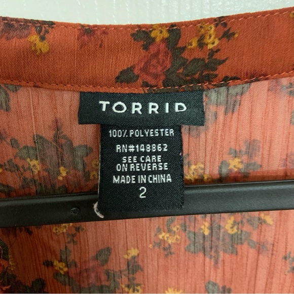 Torrid High Low Tunic Dress Terracotta Rust Sheer Floral Buttons Open Front 2X - Picture 3 of 4